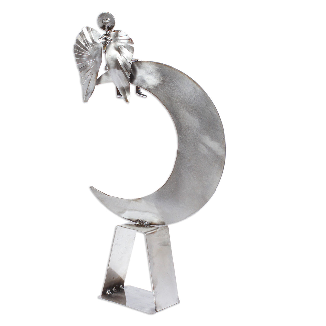 Handmade Angel and Moon Metal Sculpture - Angel on High