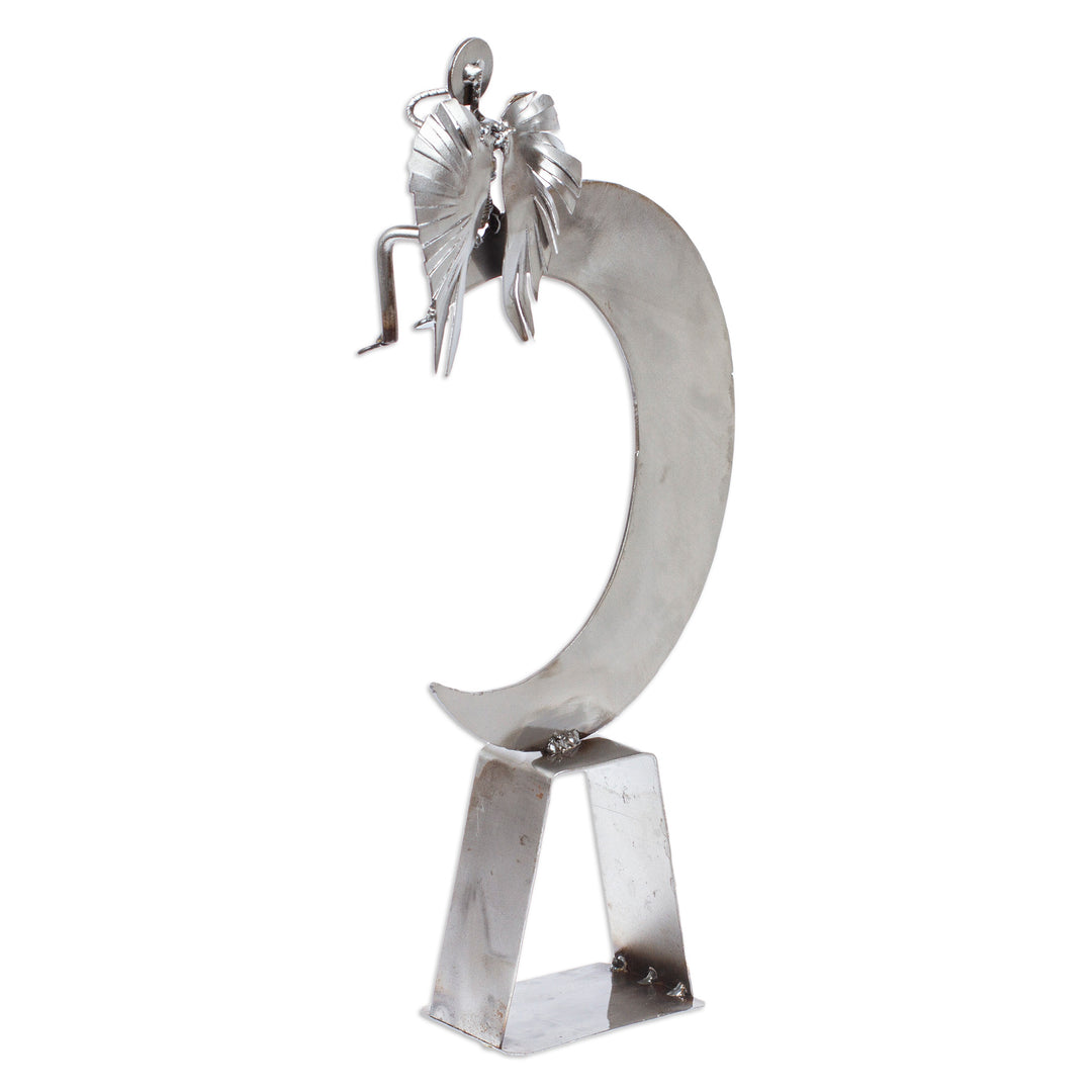 Handmade Angel and Moon Metal Sculpture - Angel on High