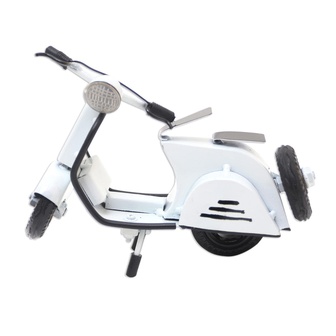 Hand Made Recycled Metal Scooter Sculpture - Spirited Scooter in White
