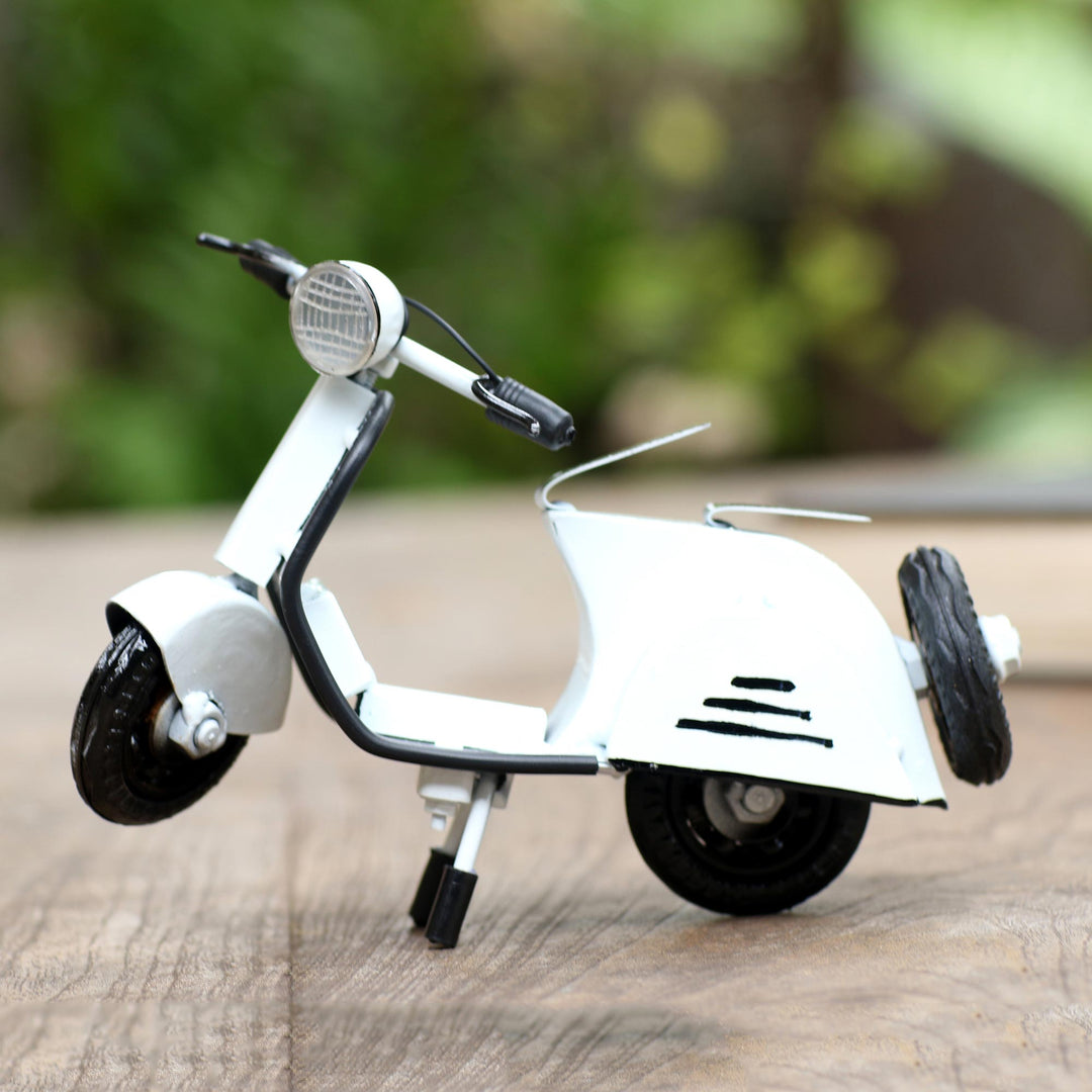 Hand Made Recycled Metal Scooter Sculpture - Spirited Scooter in White