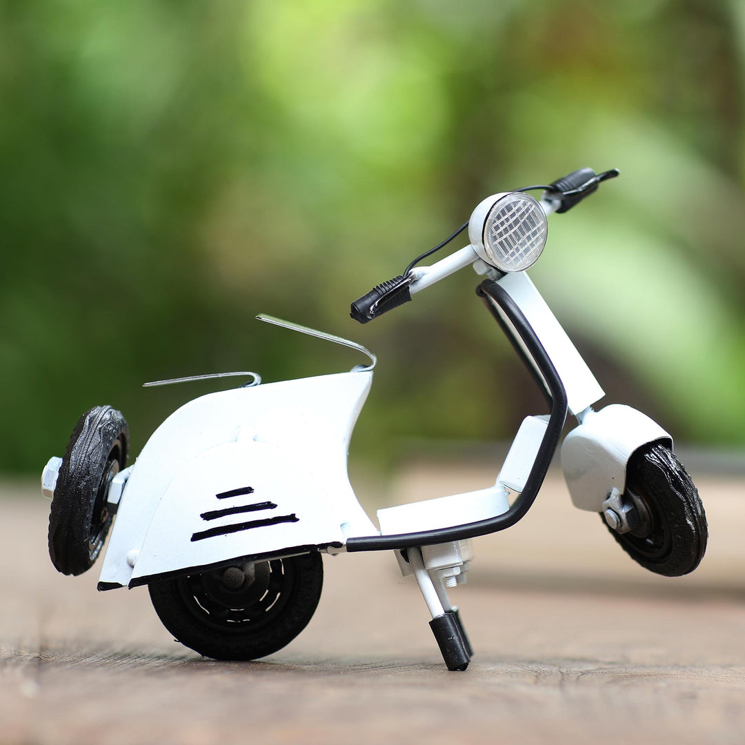 Hand Made Recycled Metal Scooter Sculpture - Spirited Scooter in White
