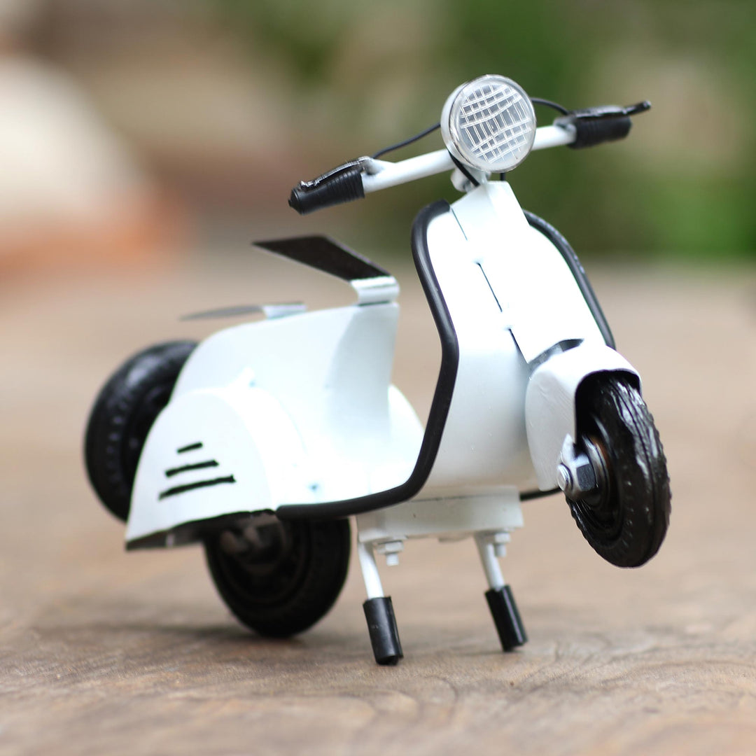 Hand Made Recycled Metal Scooter Sculpture - Spirited Scooter in White