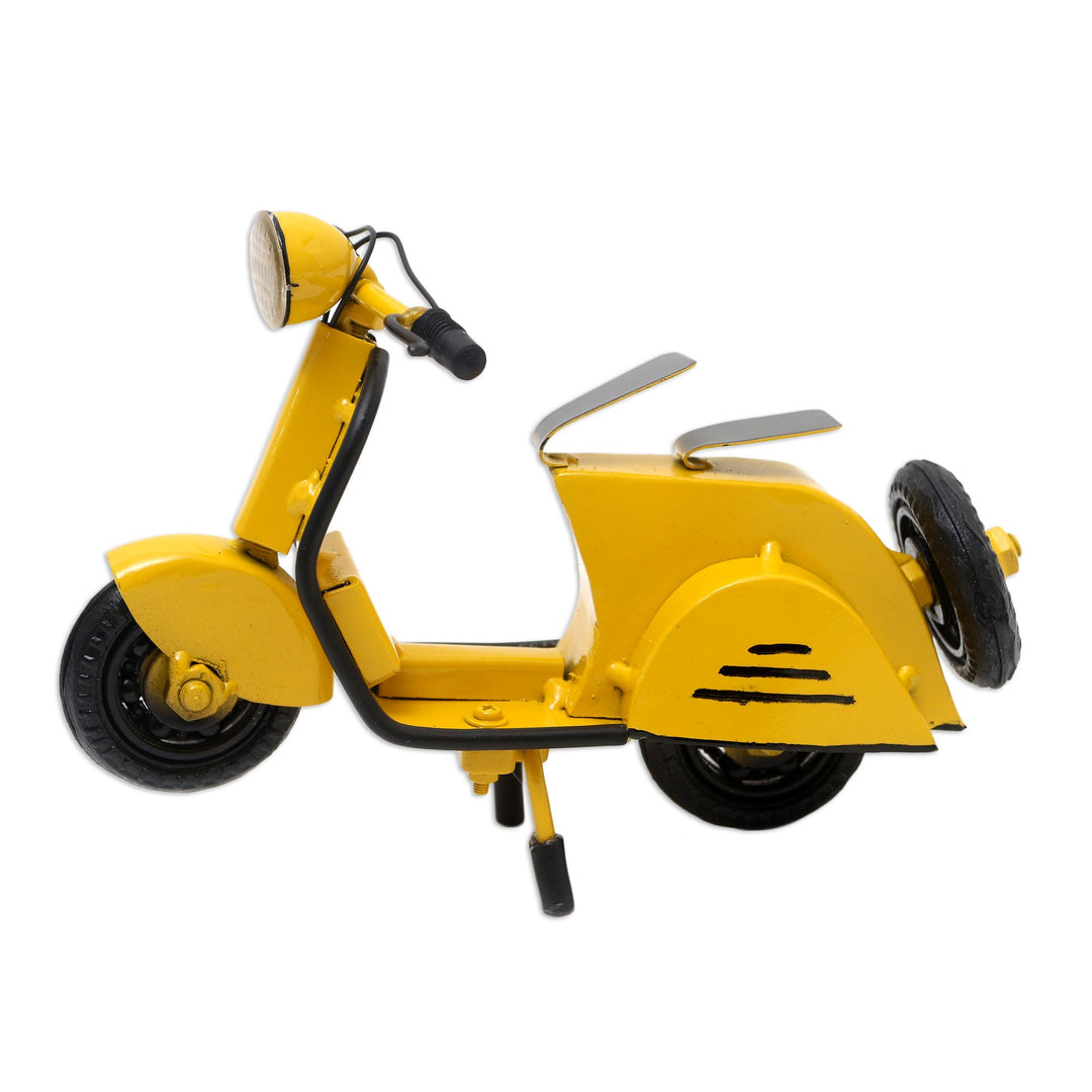 Artisan Crafted Recycled Metal Scooter Sculpture - Spirited Scooter in Yellow