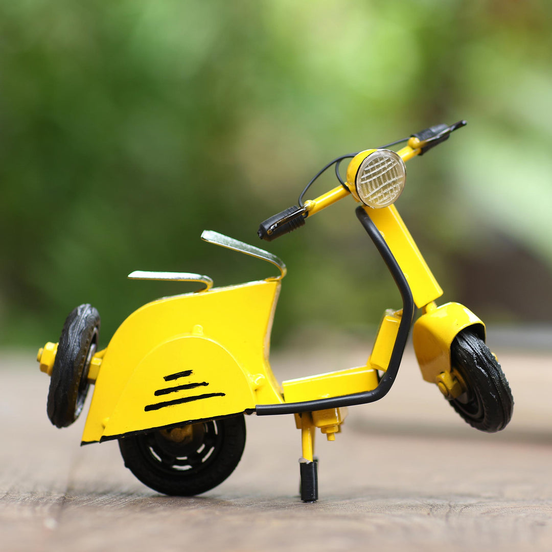 Artisan Crafted Recycled Metal Scooter Sculpture - Spirited Scooter in Yellow