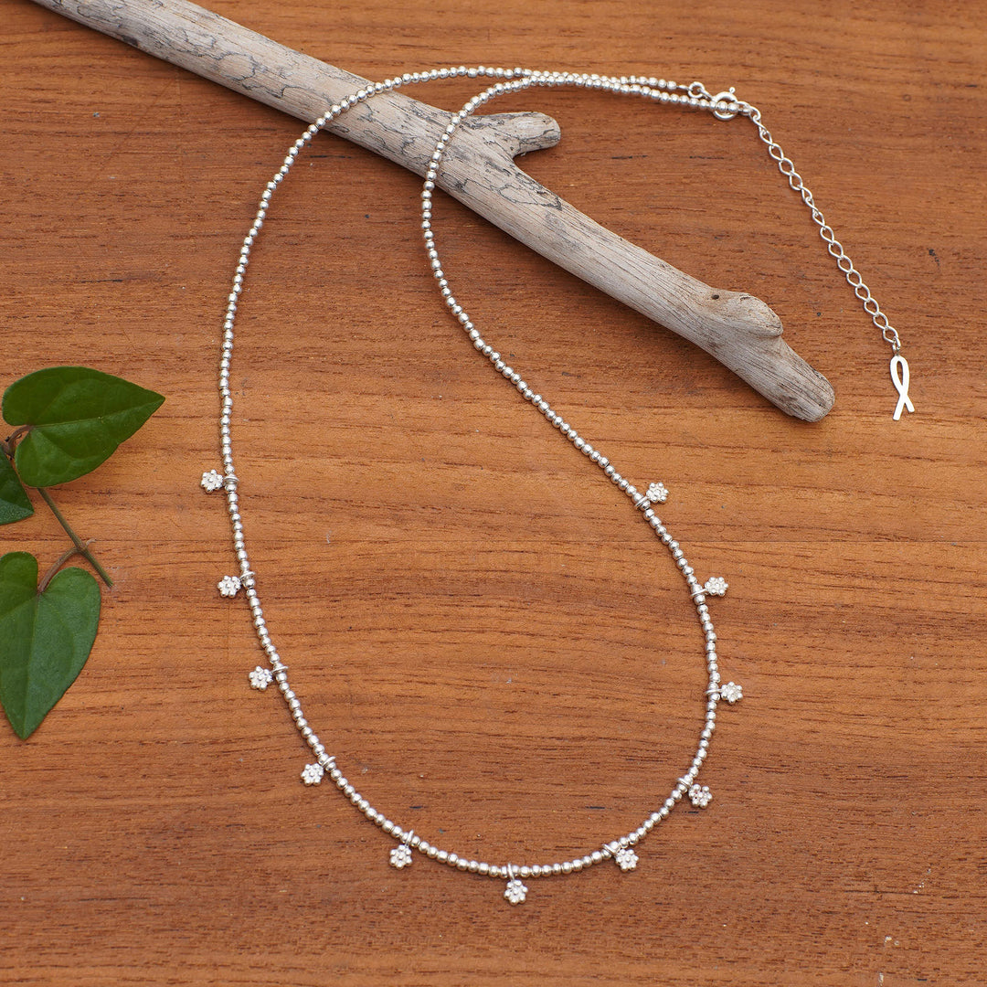 Hand Made Sterling Silver Floral Charm Necklace - Petite Fleur