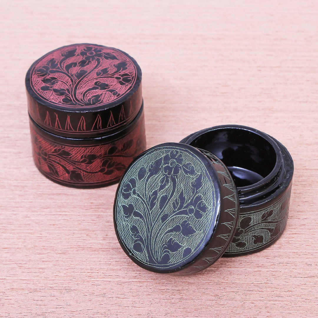 Decorative Floral Wood Boxes from Thailand (Pair) - Flip Side Flora