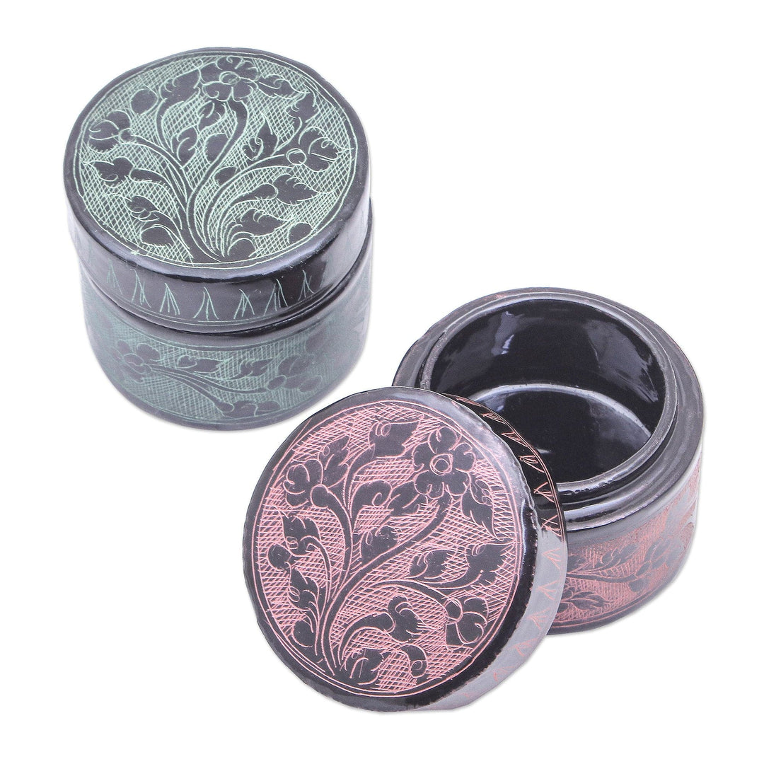 Decorative Floral Wood Boxes from Thailand (Pair) - Flip Side Flora