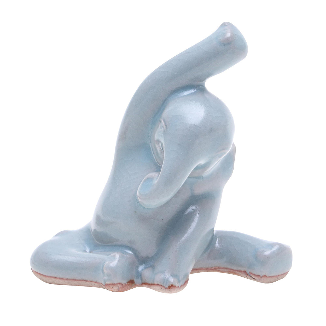 Hand Crafted Ceramic Elephant Yoga-Themed Figurine - Head to Knee