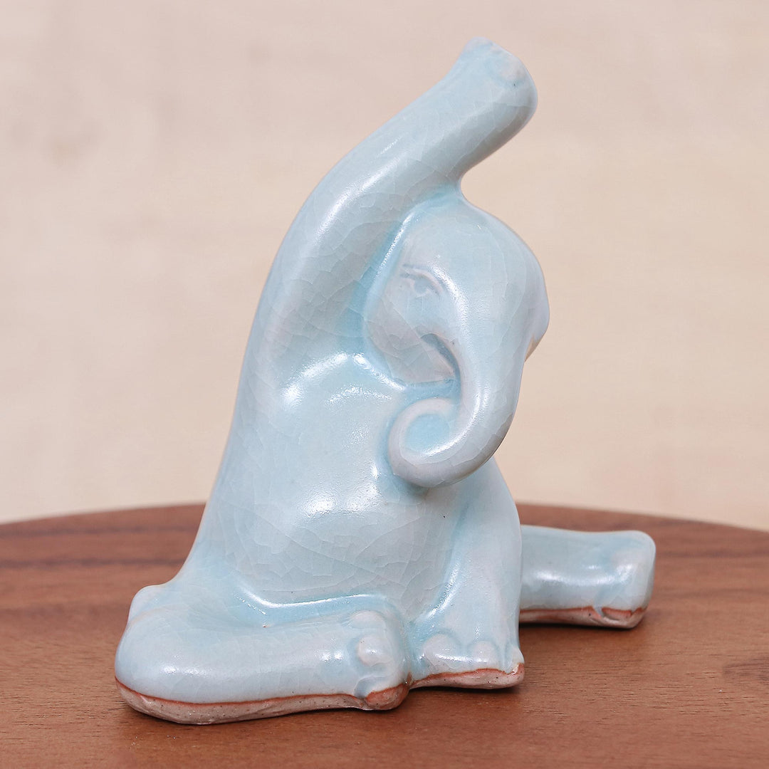 Hand Crafted Ceramic Elephant Yoga-Themed Figurine - Head to Knee