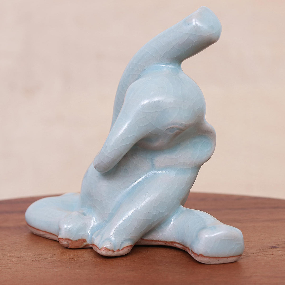 Hand Crafted Ceramic Elephant Yoga-Themed Figurine - Head to Knee