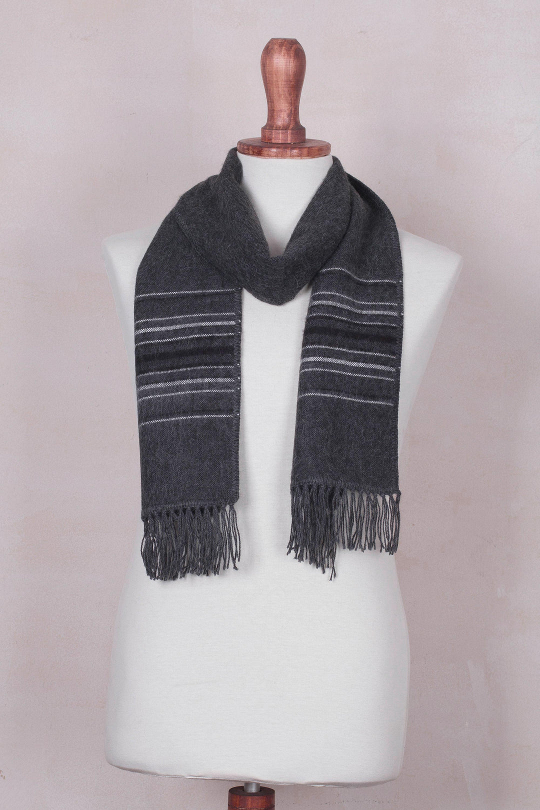 Fair Trade Woven Dark Gray Alpaca Blend Scarf for Men - Andean Clouds in Charcoal