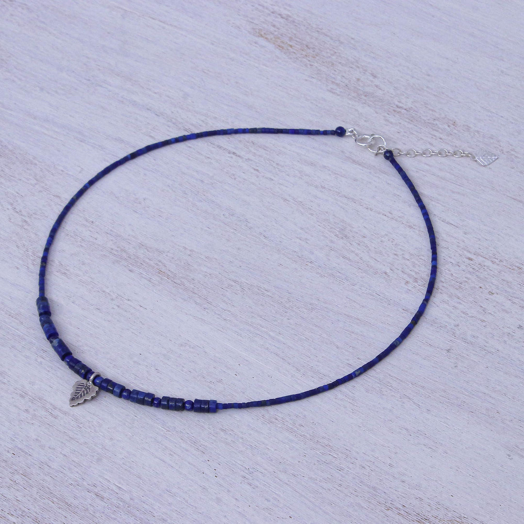 Hand Made Lapis Lazuli and Silver Pendant Necklace - Lapis Leaf