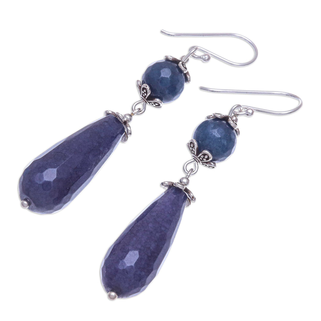 Hand Threaded Blue Agate Dangle Earrings from Thailand - Midnight Rain