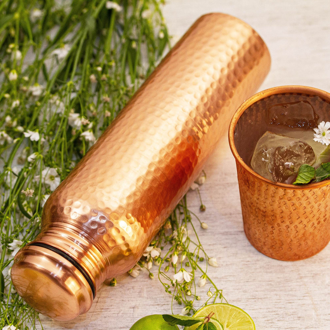 Handcrafted Mexican Copper Bottle - Gleaming Pebbles