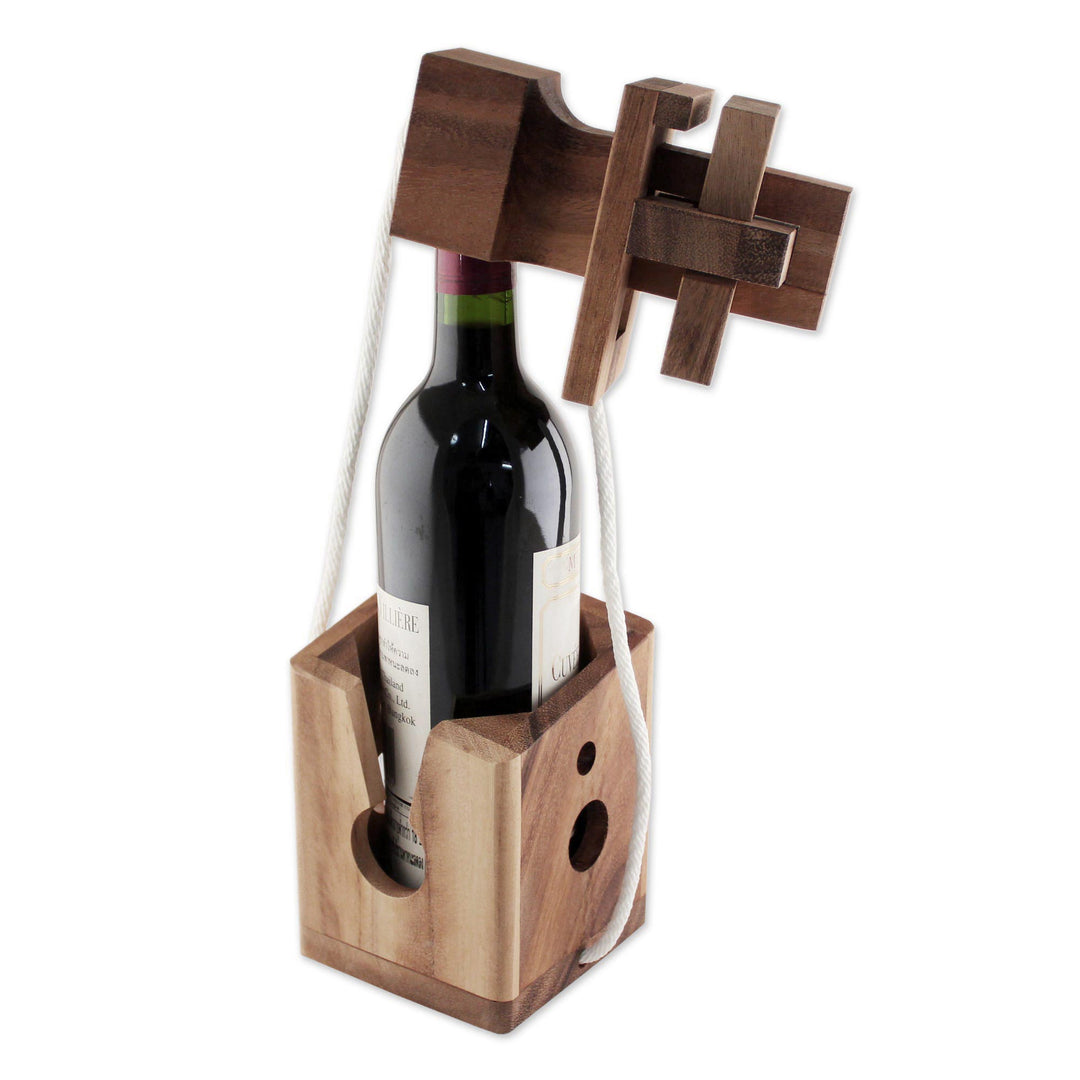 Handmade Rain Tree Wood Bottle Puzzle from Thailand - Don't Break It