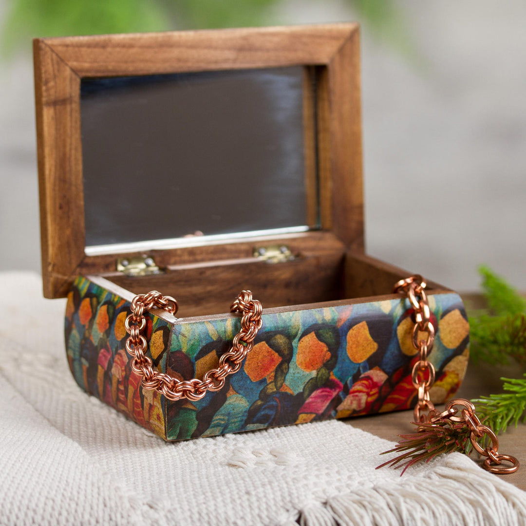 Huichol Women on Wood Decoupage Jewelry Box with Mirror - Huichol Women