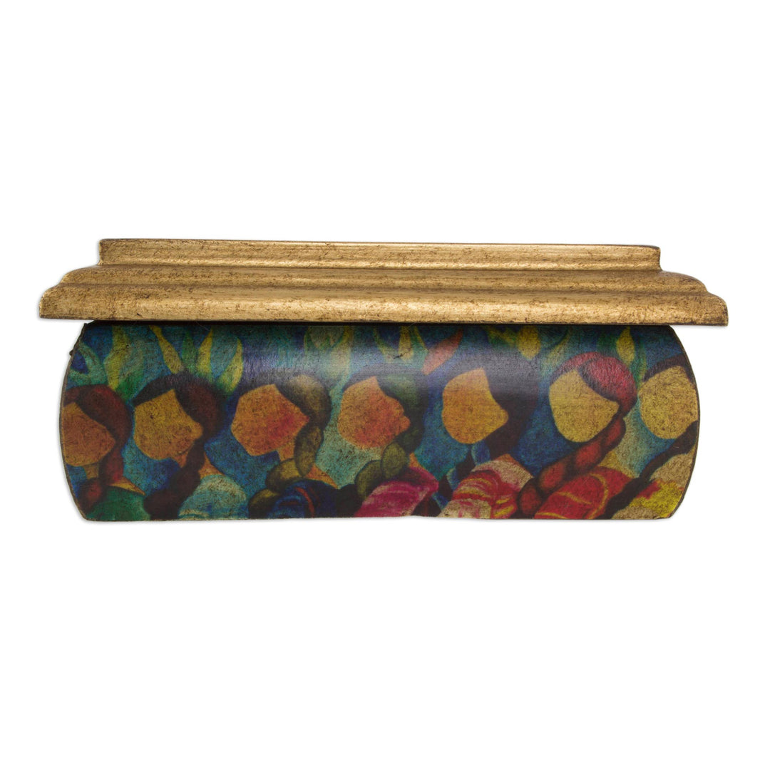 Huichol Women on Wood Decoupage Jewelry Box with Mirror - Huichol Women