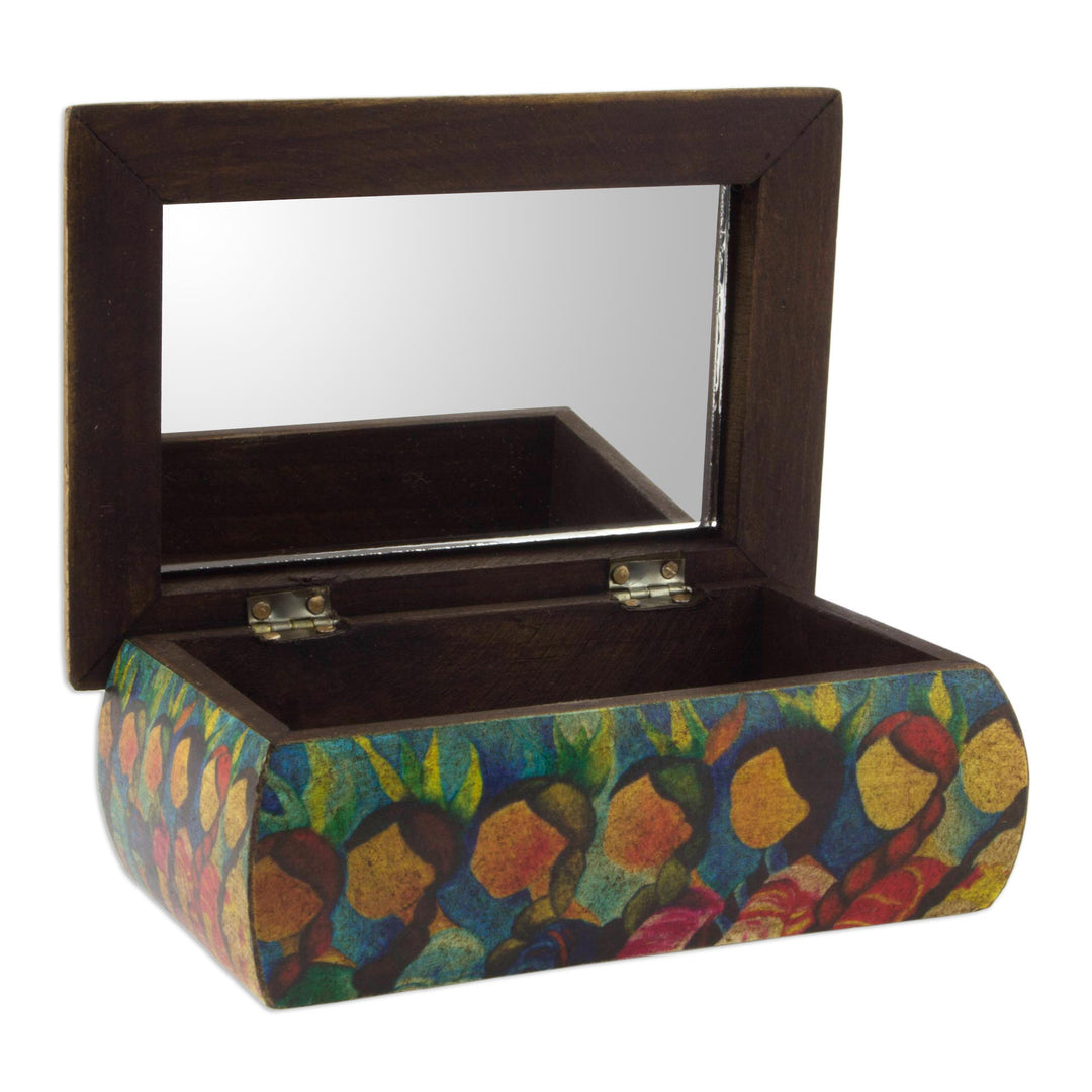 Huichol Women on Wood Decoupage Jewelry Box with Mirror - Huichol Women