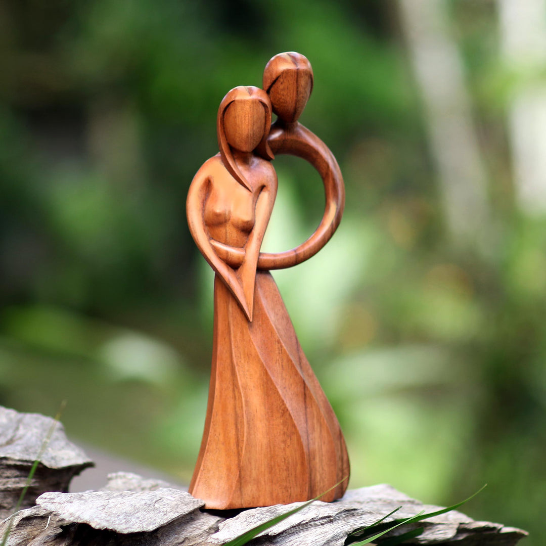 Artisan Crafted Suar Wood Romantic Statuette from India - Fairytale
