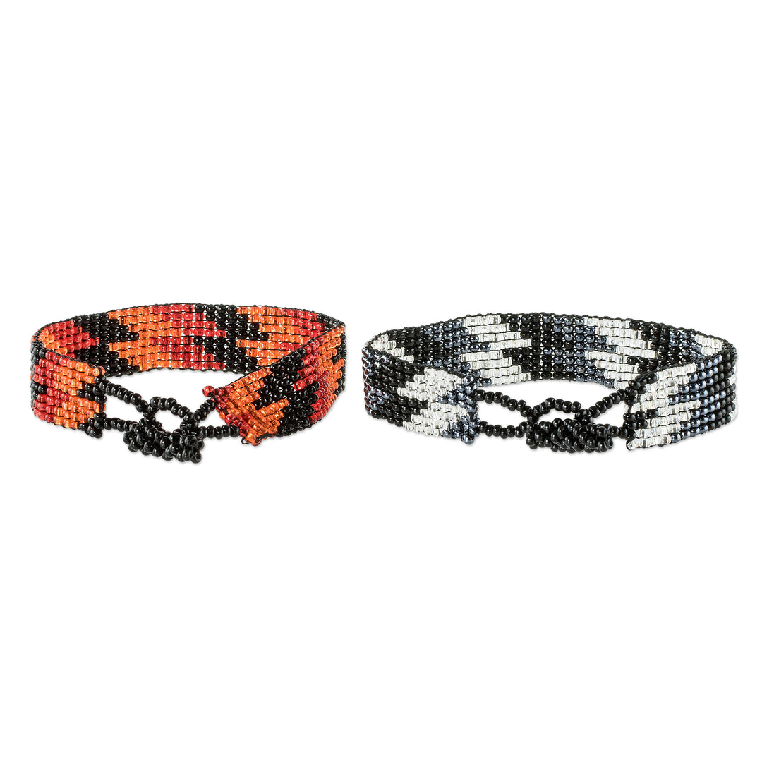 Handmade Glass Bead Bracelets (Pair) - Zig and Zag