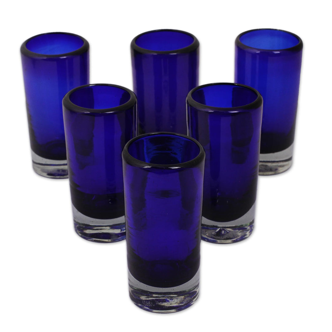 Set of 6 Blue Hand Blown Mexican Tequila Shot Glasses - Pure Cobalt