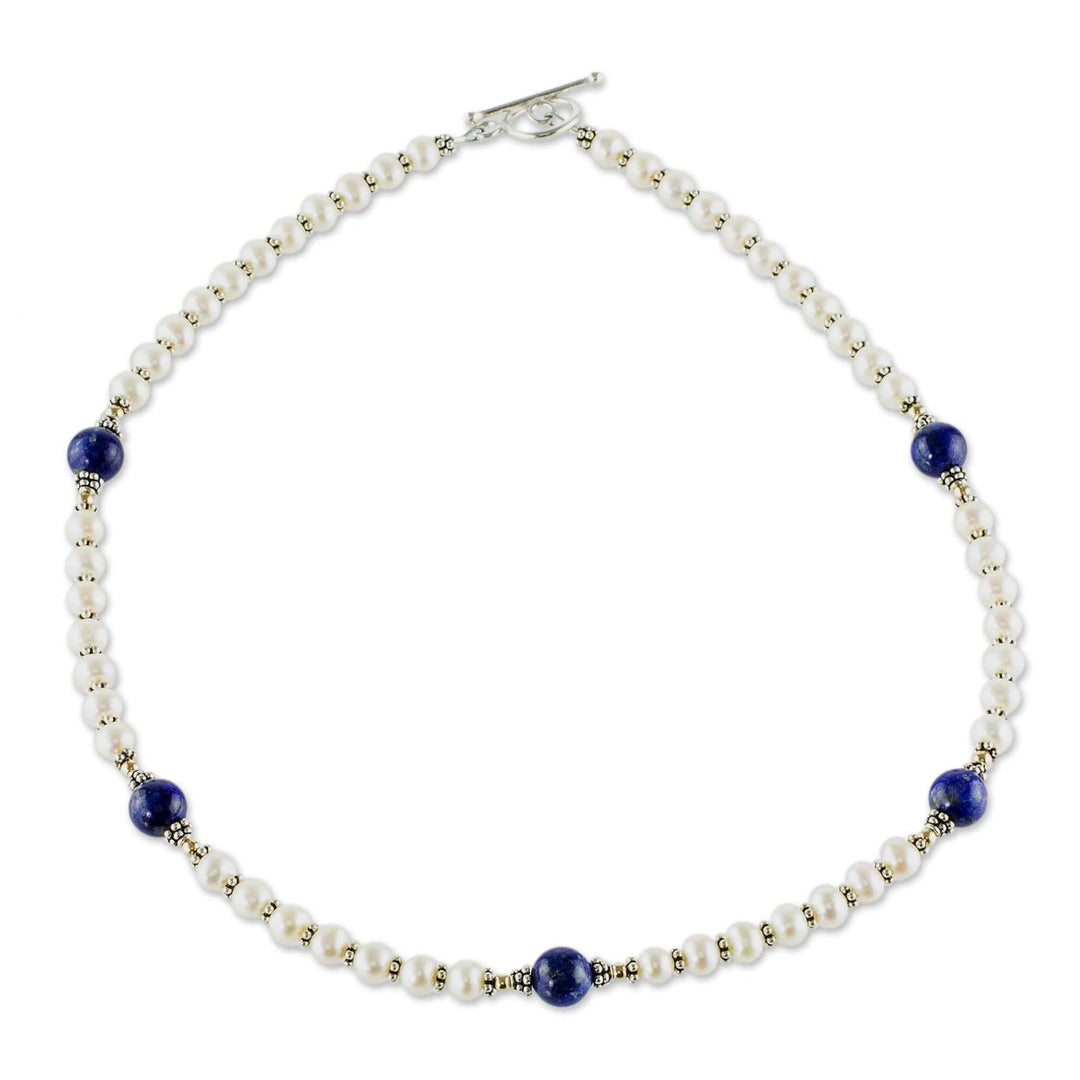 Lapis Lazuli and Cultured Pearl Necklace - Blue and White