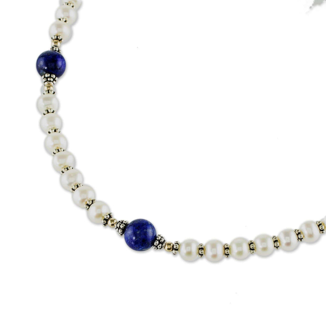 Lapis Lazuli and Cultured Pearl Necklace - Blue and White