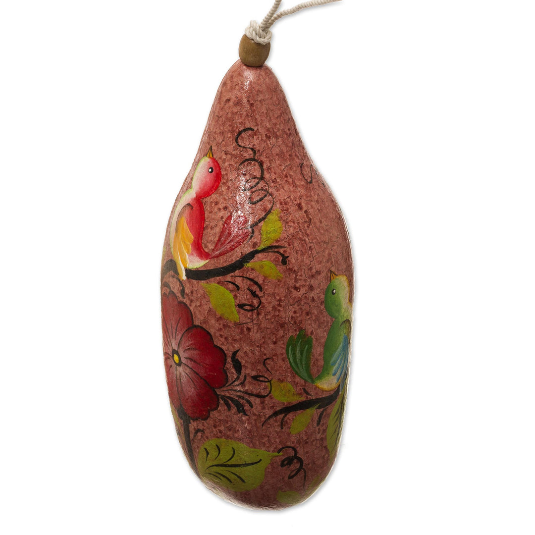 Hand Painted Gourd Birdhouse from Peru - Blossoms on Blush