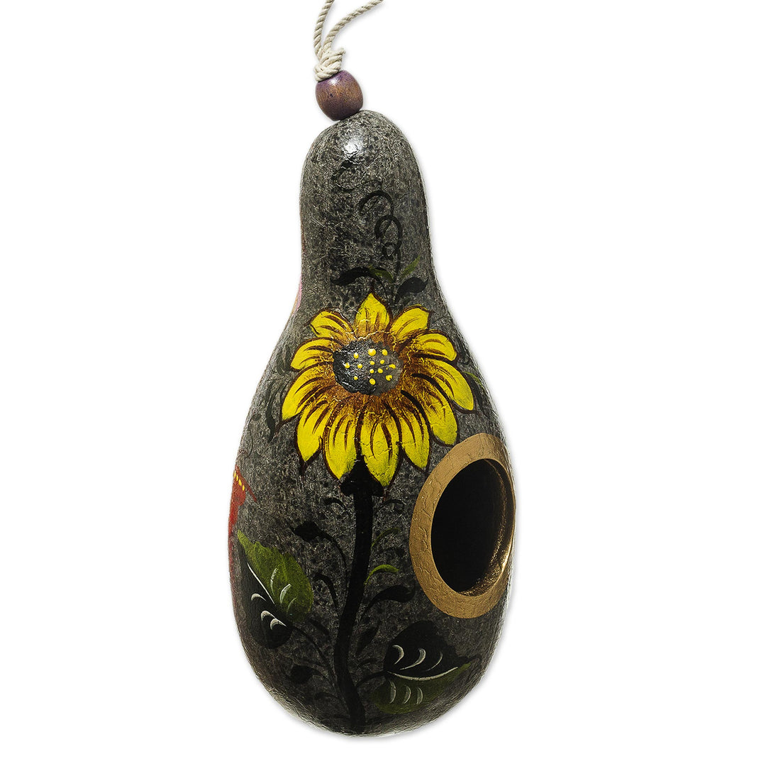 Sunflower Motif Dried Gourd Birdhouse - Sunflower and Earth
