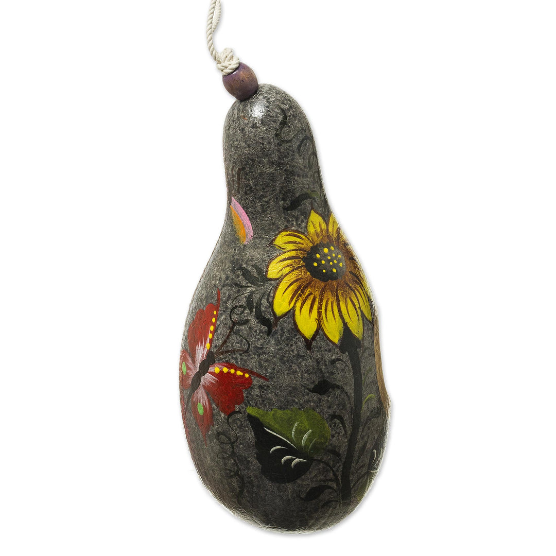 Sunflower Motif Dried Gourd Birdhouse - Sunflower and Earth
