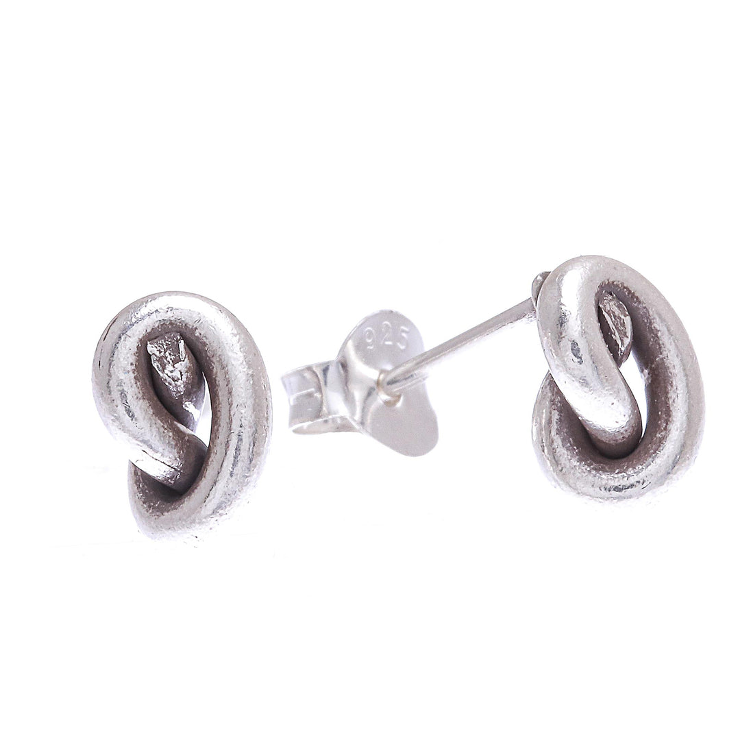 Handmade Karen Silver Stud Earrings - Knot Twist