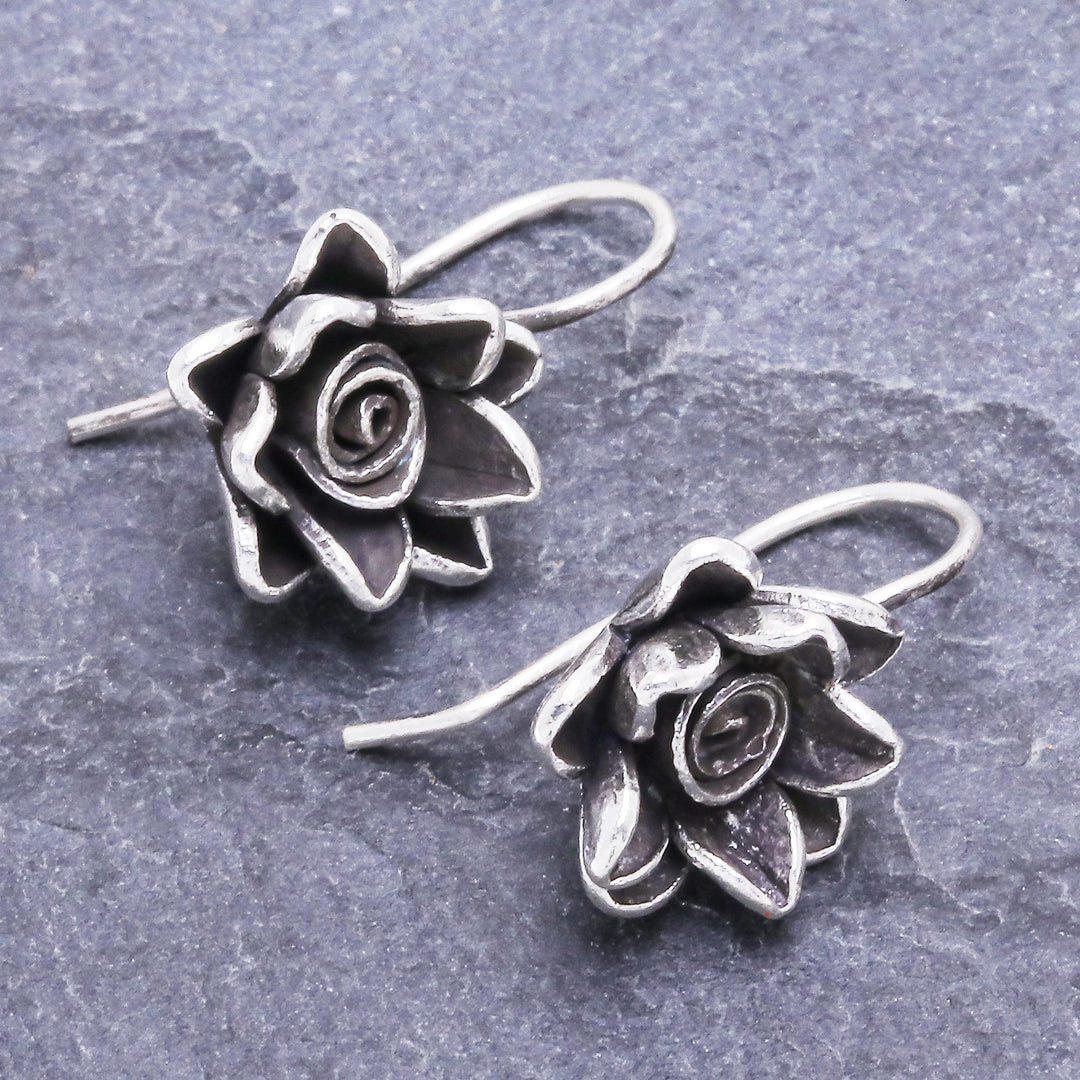 Sterling Silver Floral Drop Earrings from Thailand - Flowers in the Attic