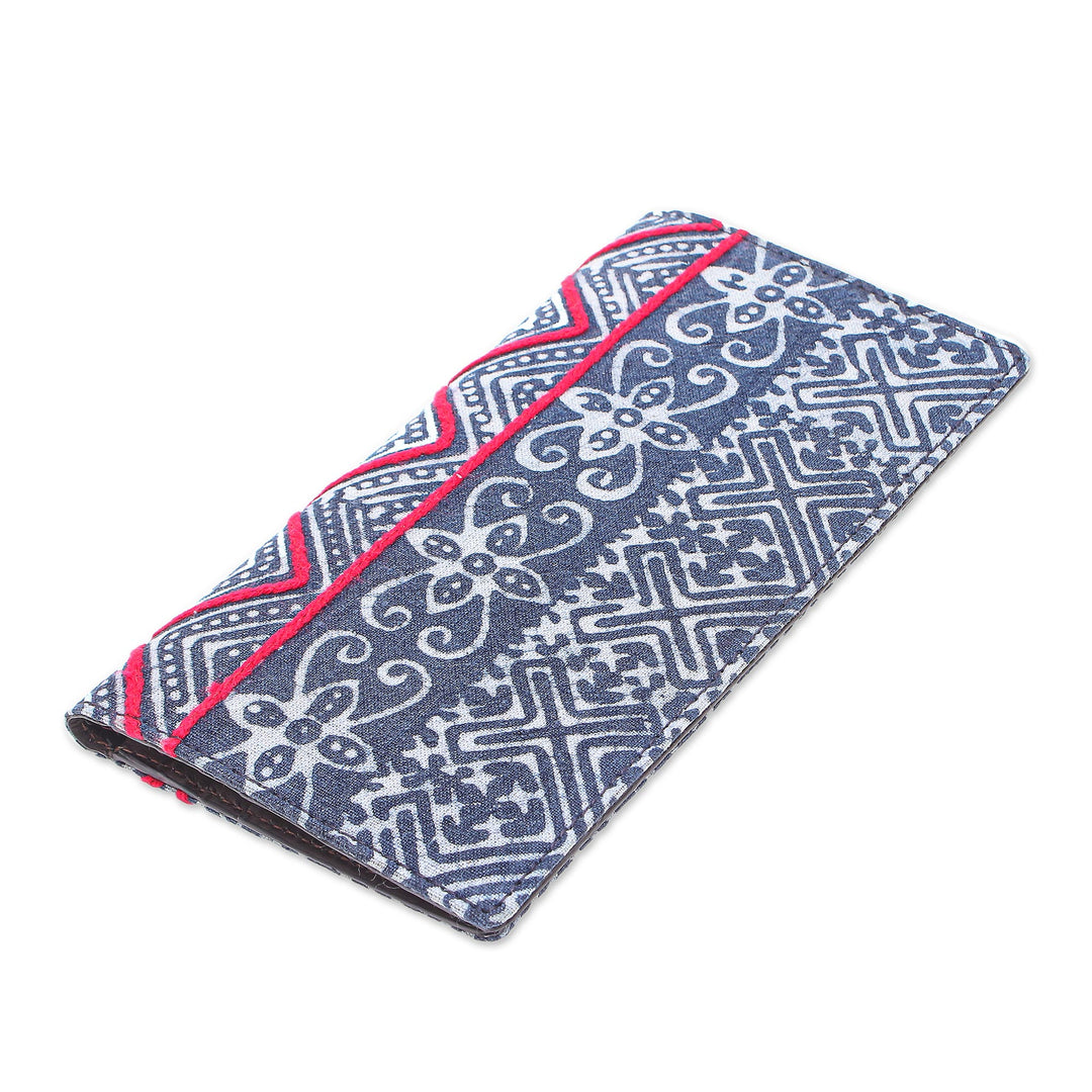 Hand Made Cotton and Leather Batik Long Wallet - Red Thread