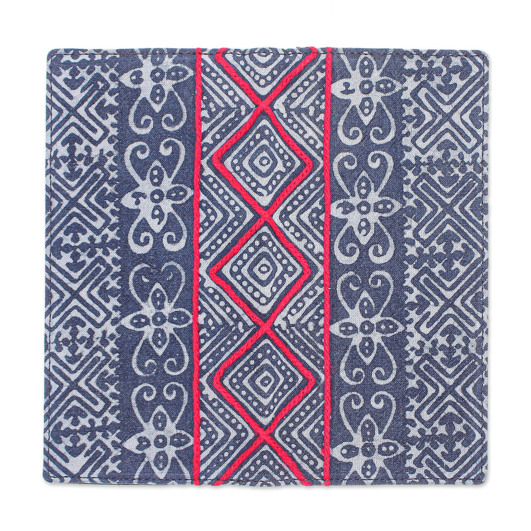 Hand Made Cotton and Leather Batik Long Wallet - Red Thread