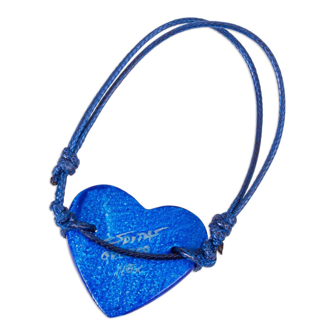 Papier Mache Adjustable Blue Heart Golden Trim Bracelet - Deep Sea Illusion