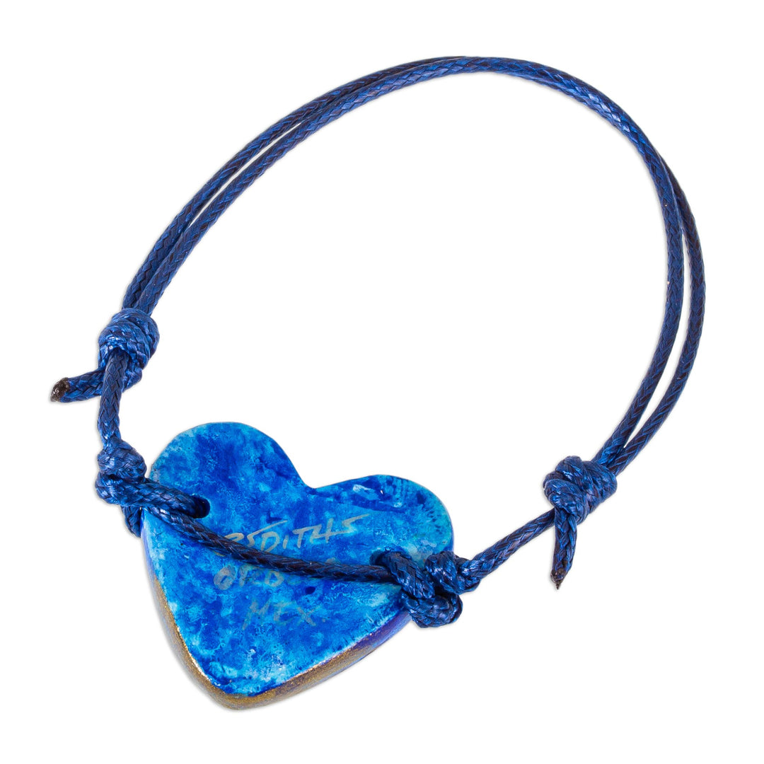 Papier Mache Blue Heart Bracelet with Golden Accents - Sea Winds