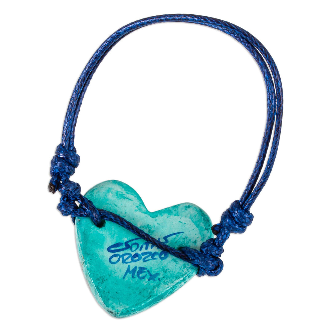 Papier Mache Blue & Aqua Golden Accent Heart Bracelet - Seafoam and Sunlight