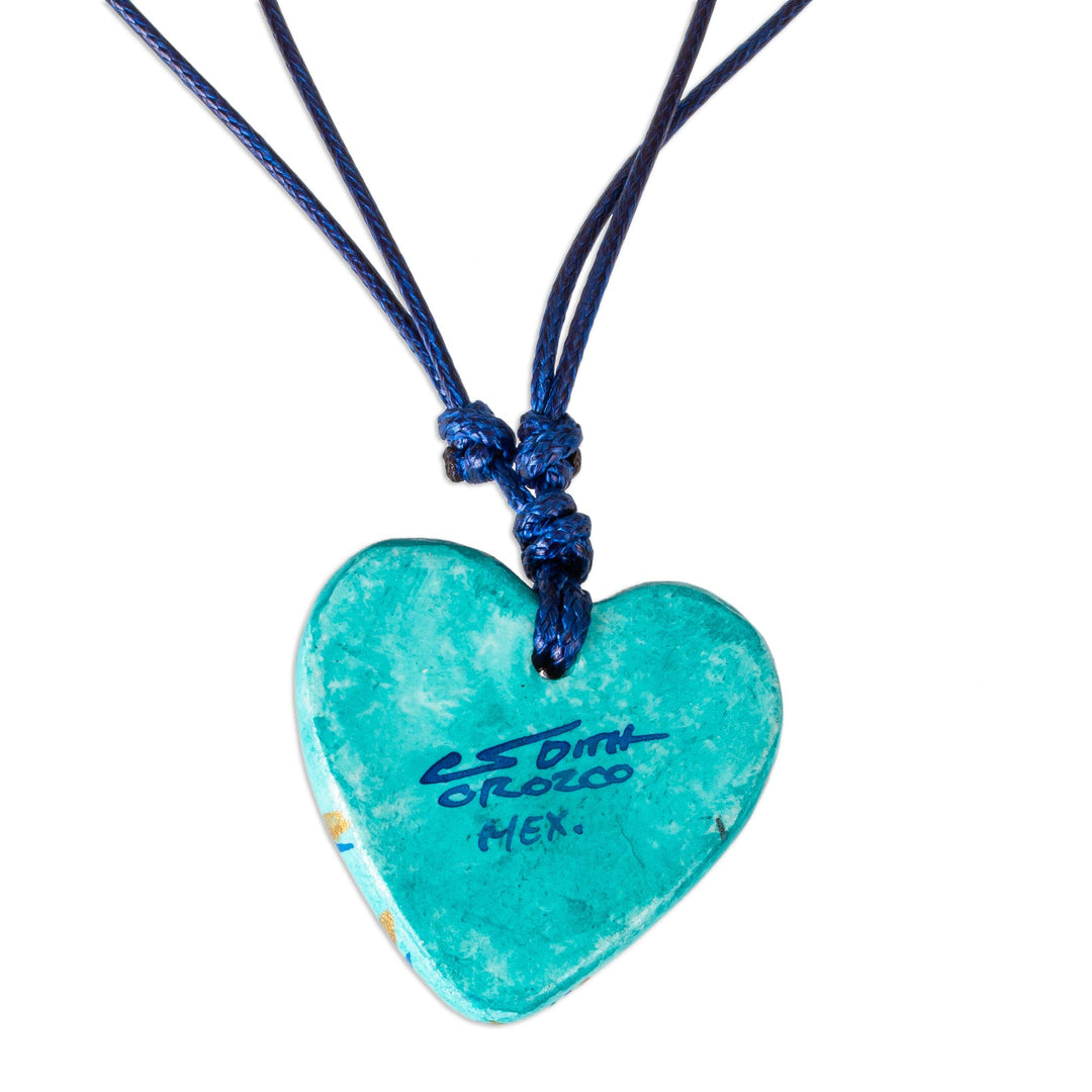 Golden Accent Aqua Papier Mache Heart Necklace - Hearts Together
