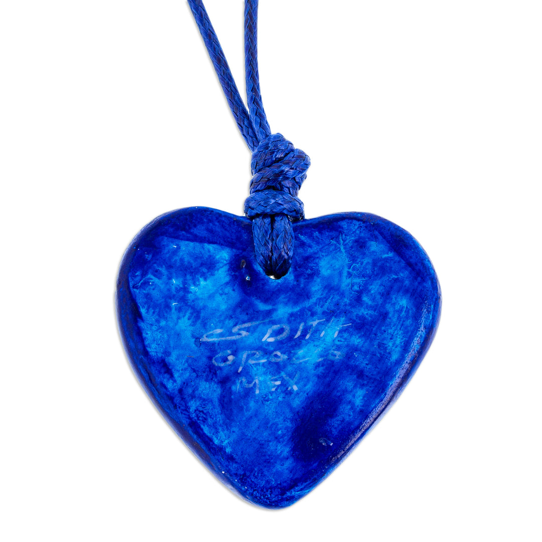Blue & White Talavera Style Papier Mache Heart Necklace - Talavera Heart