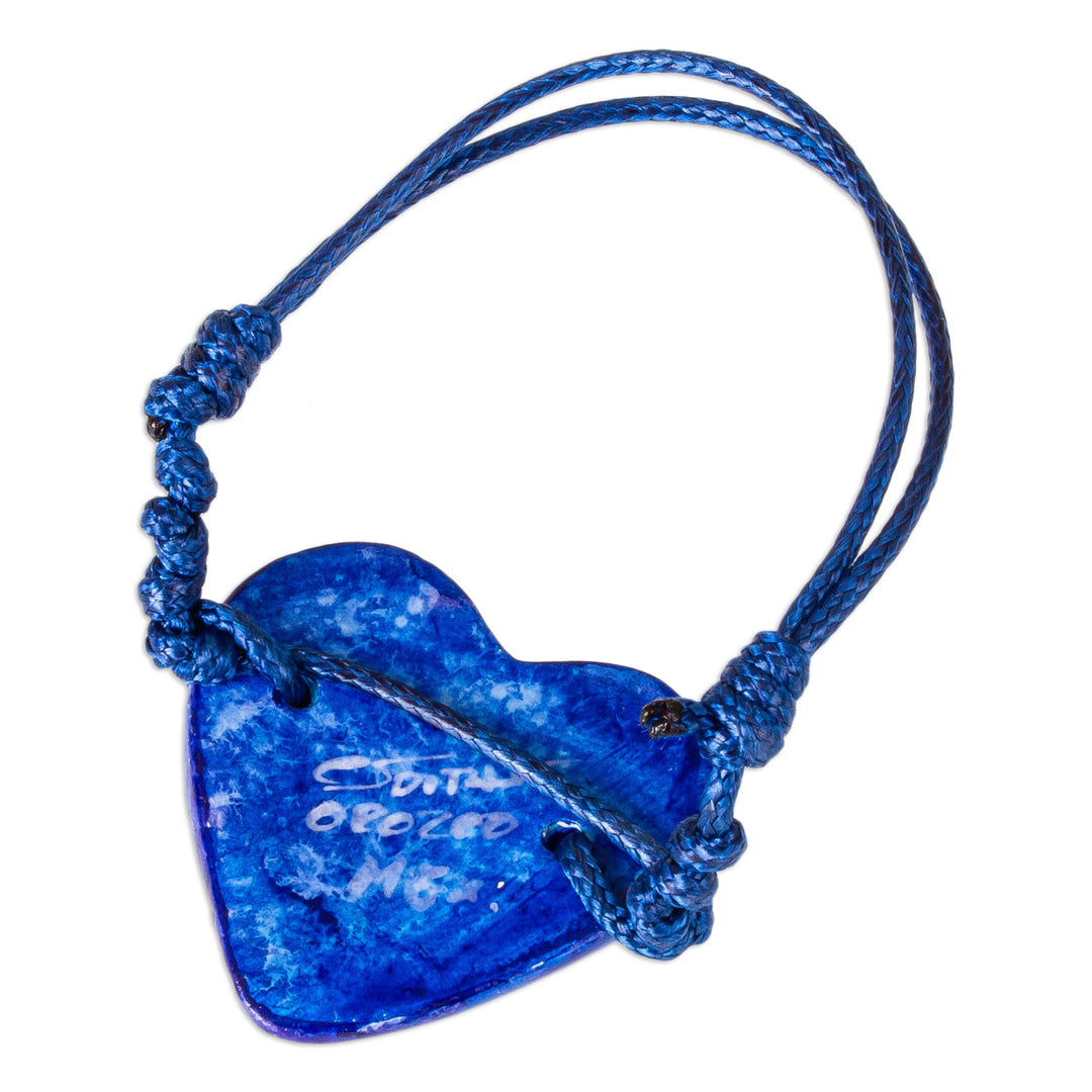 Blue & White Talavera Style Papier Mache Heart Bracelet - Talavera Heart