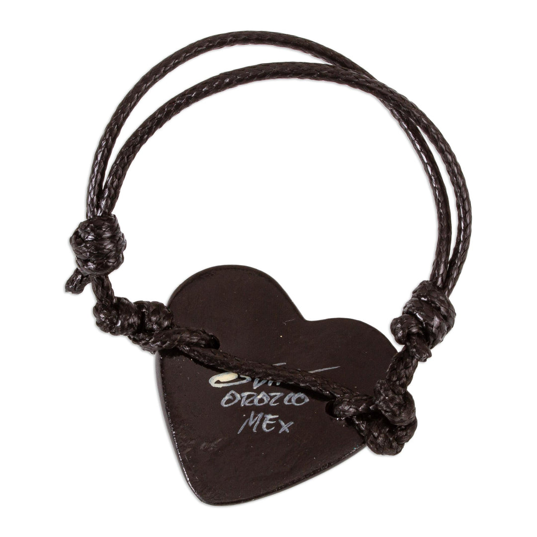 Papier Mache Adjustable Red Heart Golden Trim Bracelet - Gold Kissed Heart