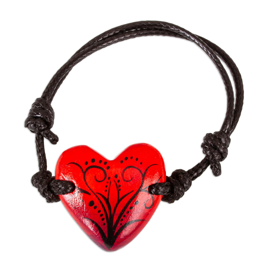 Artisan Handcrafted Red Papier Mache Heart Bracelet - Passionate Loving Heart