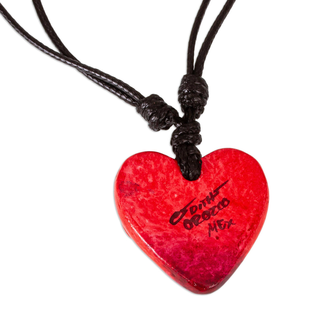 Papier Mache Golden Accent Hand Painted Red Heart Necklace - My Heart in Yours
