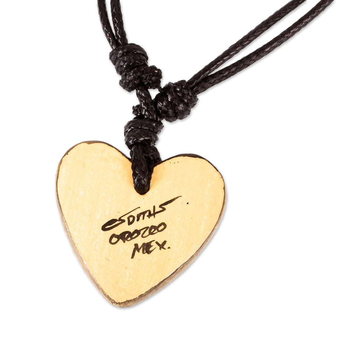 Handmade Beige Hand Painted Heart Necklace in Papier Mache - Reaching Heart