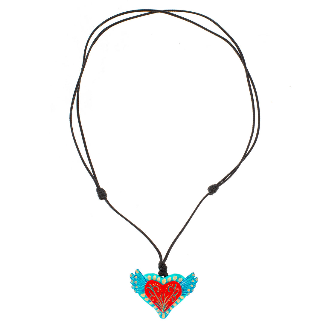 Folk Art Heart Pendant Necklace - From the Heart
