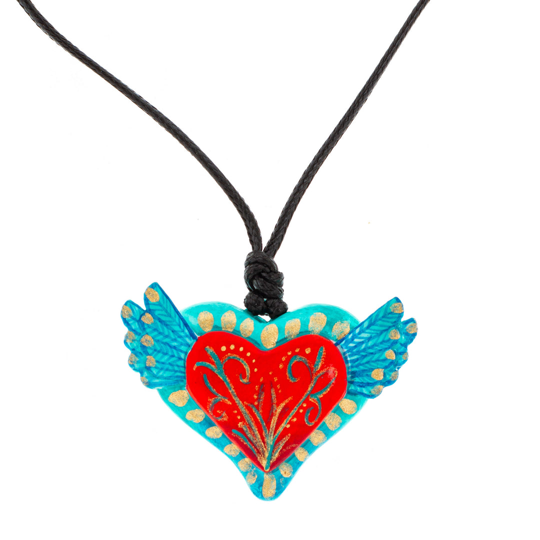 Folk Art Heart Pendant Necklace - From the Heart