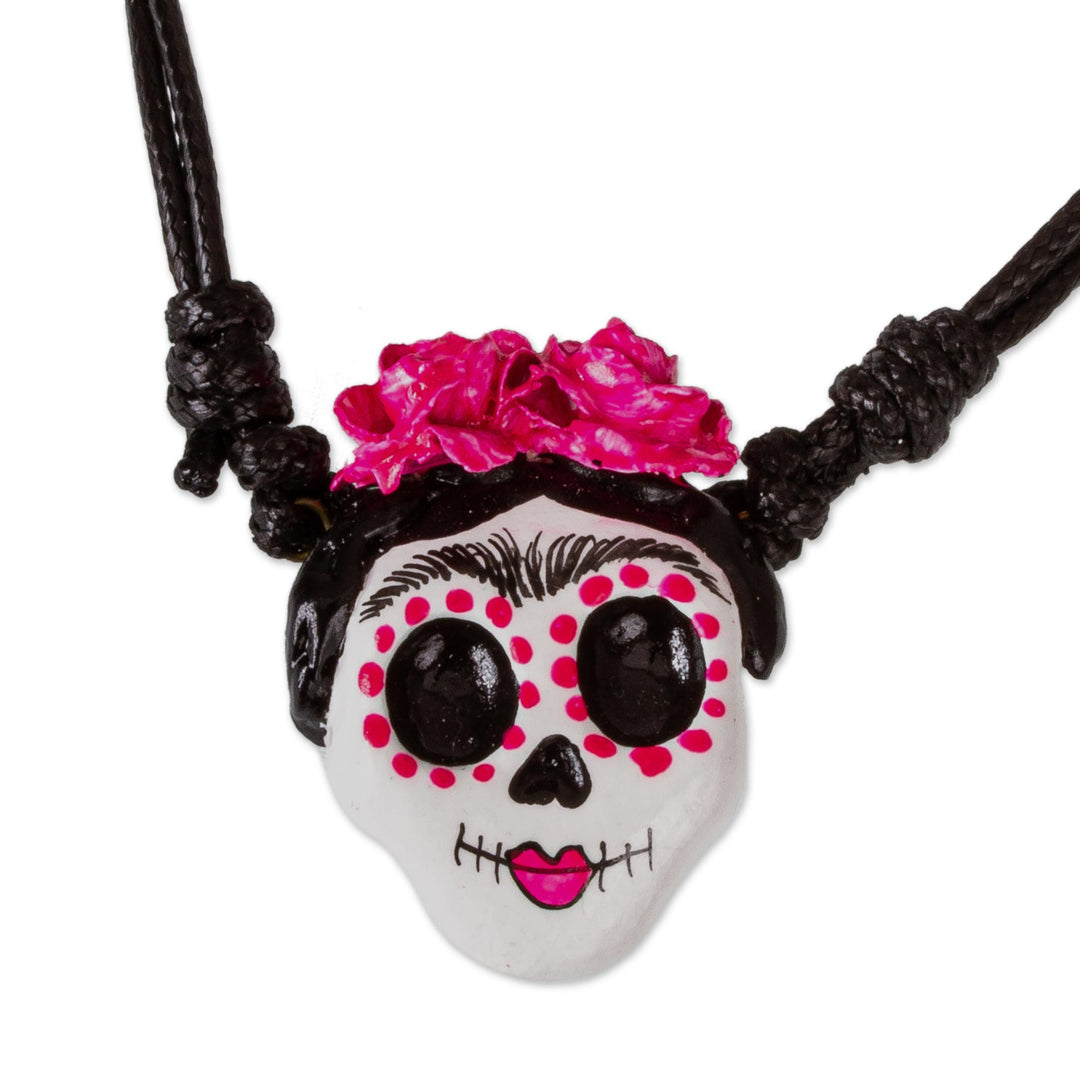 Handmade Molded Paper Skull Necklace - Starry-Eyed Skull