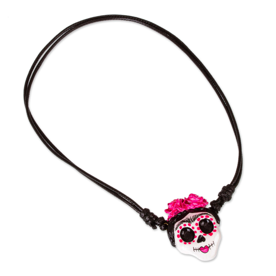 Handmade Molded Paper Skull Necklace - Starry-Eyed Skull