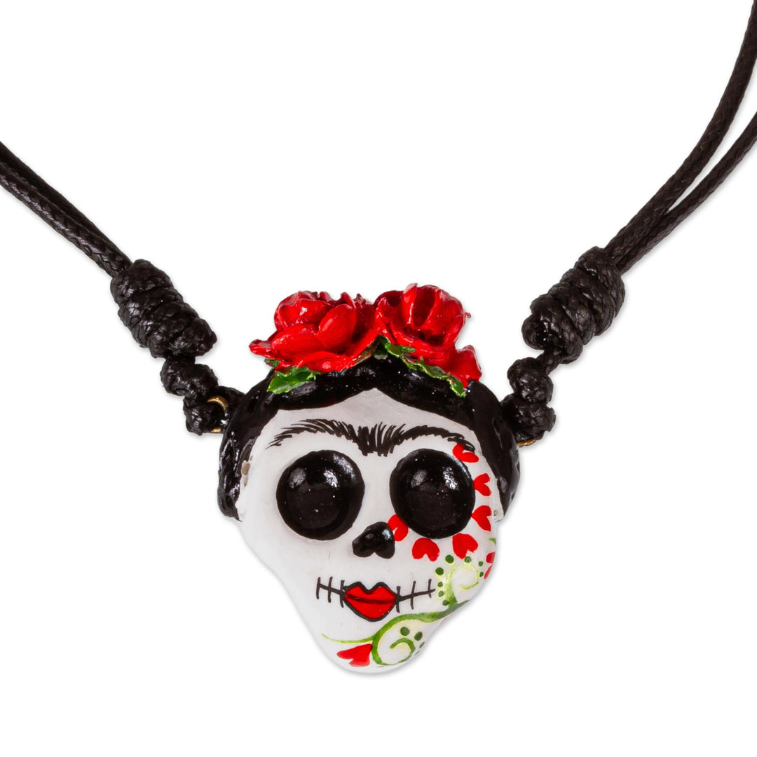 Skull Pendant Necklace on Adjustable Cord - Romantic Calavera