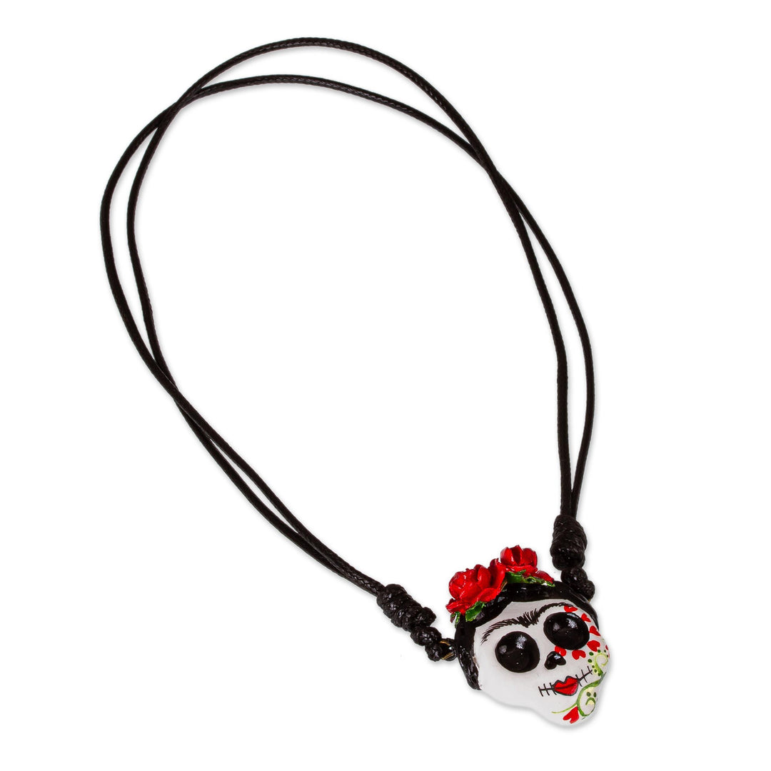 Skull Pendant Necklace on Adjustable Cord - Romantic Calavera
